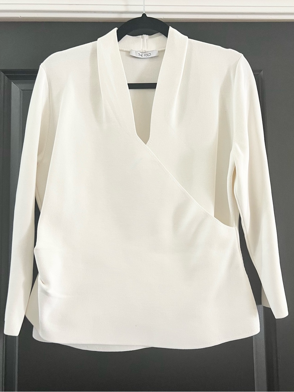 The Fold London Valerio Ivory Sculpt Knit Wrap Top XL